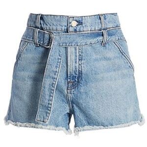 7 For All Mankind Half-Belted Frayed Denim Shorts Paperbag High Waist NWT 30